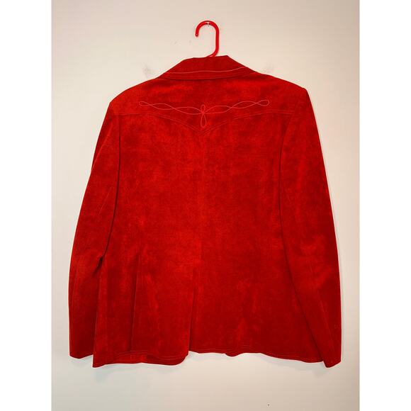 1980s Adolph Schuman Bright Christmas Western Rodeo Red Faux Suede jacket L - Picture 7 of 8